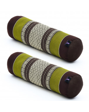 Leewadee Yoga Bolster Set – 2 Shape-Retaining Neck Rolls, Tube Pillows for Comfortable Reading, Made of Kapok, 20 x 6 x 6 inches, brown green