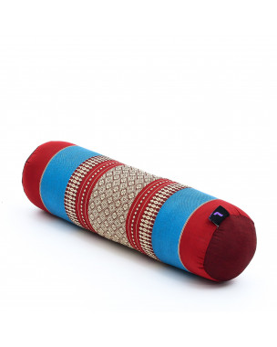 Leewadee yoga bolster pequeño – Cojín alargado para pilates y meditación, reposacabezas hecho a mano de kapok, 50 x 15 x 15 cm, Azul Rojo