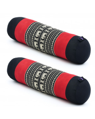 Leewadee Yoga Bolster Set – 2 Shape-Retaining Neck Rolls, Tube Pillows for Comfortable Reading, Made of Kapok, 20 x 6 x 6 inches, black red