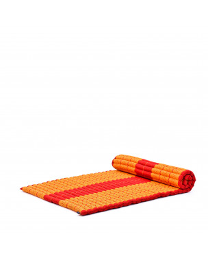 Leewadee Faltbare Bodenmatratze - Japanischer Rollbarer Futon - Tatami Faltmatte - Gästebett - Camping Matratze - Thai Massage Matte, Kapok Füllung, 190 x 100 cm, Orange Rot