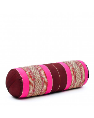 Leewadee grande yoga bolster: supporto per pilates allungato, cuscino da meditazione, realizzato a mano in kapok naturale, 60 x 25 x 25 cm, Rosso Marrone Rosa Fucsia