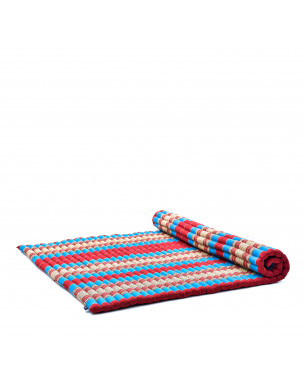 Leewadee Matelas De Sol Pliable, Futon Japonais Enroulable, Lit D'Appoint 2 Personnes, Chauffeuse 2 Places, Tapis Méditation En Kapok, 190 x 145 cm, Bleu Rouge