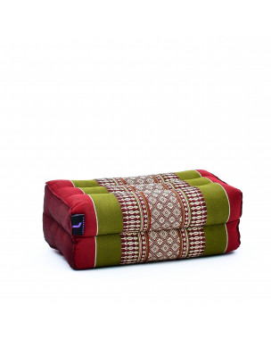 Leewadee Bloc de yoga - Yoga bloc en kapok fait à la main, coussin brique en kapok artisanal pour le yoga, 35 x 18 x 12 cm, Vert Rouge