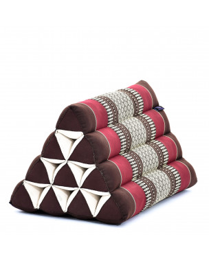 Leewadee Coussin Thaïlandais Triangulaire - Coussin De Lecture Confortable, Oreiller Décoratif En Kapok Pour Lit, 50 x 33 x 33 cm, Marron Rouge