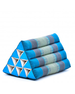 Leewadee Coussin triangulaire - Coussin en triangle thaïlandais traditionnel, coussin en kapok fait main, 50 x 33 x 33 cm, Bleu Clair