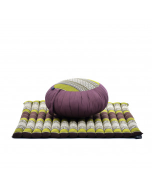 Leewadee Meditation Cushion Set – 1 Round Zafu Meditation Pillow and 1 Square Roll-Up Zabuton Meditation Mat, Pillows Bundle Filled with Kapok, Brown Green