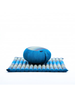 Leewadee Meditation Cushion Set – 1 Round Zafu Meditation Pillow and 1 Square Roll-Up Zabuton Meditation Mat, Pillows Bundle Filled with Eco-Friendly Kapok, light blue