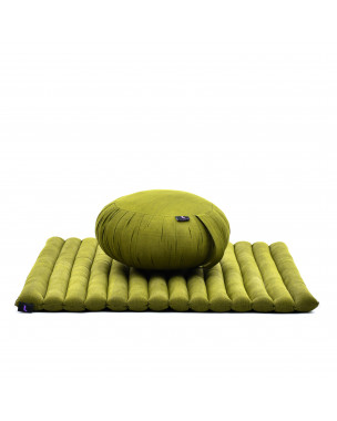 Leewadee Meditation Cushion Set – 1 Round Zafu Meditation Pillow and 1 Square Roll-Up Zabuton Meditation Mat, Pillows Bundle Filled with Kapok, Green