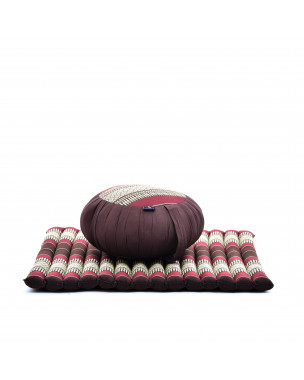 Leewadee Meditation Cushion Set – 1 Round Zafu Meditation Pillow and 1 Square Roll-Up Zabuton Meditation Mat, Pillows Bundle Filled with Kapok, Brown Red