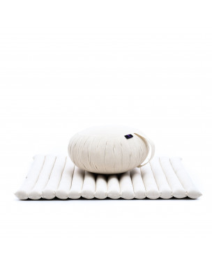 Leewadee Meditation Cushion Set – 1 Round Zafu Yoga Pillow and 1 Square Roll-Up Zabuton Mat Filled with Eco-Friendly Kapok, ecru