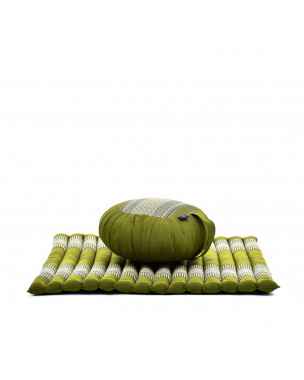 Leewadee Meditation Cushion Set – 1 Round Zafu Yoga Pillow and 1 Square Roll-Up Zabuton Mat Filled with Eco-Friendly Kapok, green