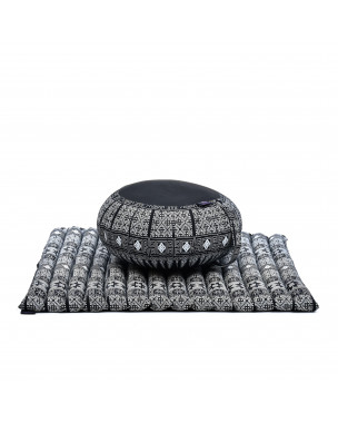 Leewadee Meditation Cushion Set – 1 Round Zafu Meditation Pillow and 1 Square Roll-Up Zabuton Meditation Mat, Pillows Bundle Filled with Kapok, Black