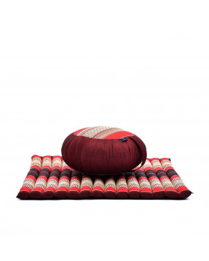 Leewadee Meditation Cushion Set – 1 Round Zafu Meditation Pillow and 1 Square Roll-Up Zabuton Meditation Mat, Pillows Bundle Filled with Kapok, Red