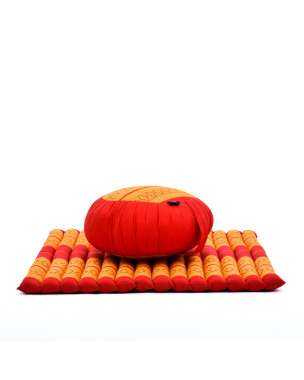 Leewadee Meditation Cushion Set – 1 Round Zafu Yoga Pillow and 1 Square Roll-Up Zabuton Mat Filled with Eco-Friendly Kapok, orange red