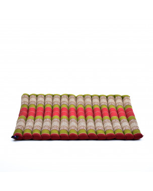 Leewadee Zabuton - Tapis Zabuton traditionnel enroulable et fait à la main, yoga mat épais rembourré en kapok, 70 x 70 cm, Vert Rouge