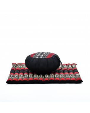 Leewadee Set de méditation - Set de méditation en kapok, coussin et tapis de méditation Zafu et Zabuton, Noir Rouge