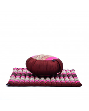 Leewadee Meditation Cushion Set – 1 Round Zafu Meditation Pillow and 1 Square Roll-Up Zabuton Meditation Mat, Pillows Bundle Filled with Eco-Friendly Kapok, auburn pink
