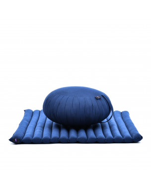 Leewadee Meditation Cushion Set – 1 Round Zafu Meditation Pillow and 1 Square Roll-Up Zabuton Meditation Mat, Pillows Bundle Filled with Kapok, Blue