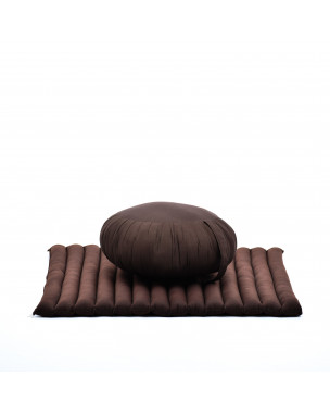 Leewadee Meditation Cushion Set – 1 Round Zafu Meditation Pillow and 1 Square Roll-Up Zabuton Meditation Mat, Pillows Bundle Filled with Eco-Friendly Kapok, brown