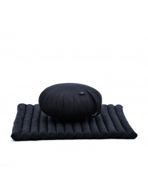 Leewadee Meditation Cushion Set – 1 Round Zafu Meditation Pillow and 1 Square Roll-Up Zabuton Meditation Mat, Pillows Bundle Filled with Kapok, Black