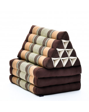 Leewadee 3-Fold Mat with Triangle Cushion – Comfortable TV Pillow, Foldable Mattress with Cushion Made of Eco-Friendly Kapok, 67 x 21 inches, brown