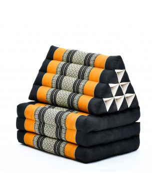 Leewadee 3-Fold Mat with Triangle Cushion – Comfortable TV Pillow, Foldable Mattress with Cushion Made of Eco-Friendly Kapok, 67 x 21 inches, black orange