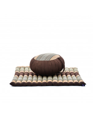 Leewadee Meditation Cushion Set – 1 Round Zafu Meditation Pillow and 1 Square Roll-Up Zabuton Meditation Mat, Pillows Bundle Filled with Eco-Friendly Kapok, brown