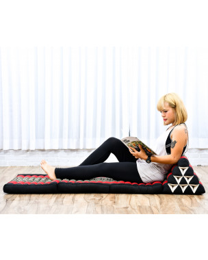 Leewadee - Comfortable Japanese Floor Mattress - Thai Floor Bed With Triangle Cushion - Futon Mattress - Thai Massage Mat, 67 x 21 inches, Black Red, Kapok Filling