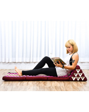 Leewadee - Comfortable Japanese Floor Mattress - Thai Floor Bed With Triangle Cushion - Futon Mattress - Thai Massage Mat, 67 x 21 inches, Auburn Pink, Kapok Filling