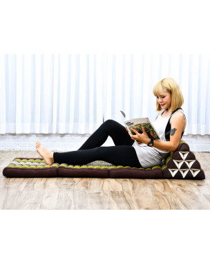 Leewadee - Matelas Pliable Confortable Avec Coussin Lecture, Futon Japonais, Chaise De Sol Ou Pouf Lit Thaï 170 x 53 cm, Marron Vert