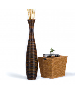 Leewadee Grand Vase A Poser Au Sol Pour Branches Décoratives De Pampa, Vase En Bois De Manguier, 110 cm, Marron