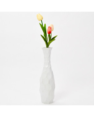 Leewadee Small Floor Vase – Handmade Flower Holder Made of Mango Wood, Sophisticated Vase for Decorative Twigs and Flowers, 14 inches, White