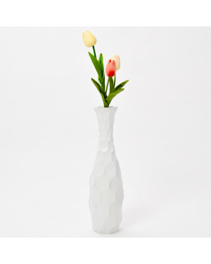 Leewadee jarrón pequeño para el suelo – Florero bajo y hecho a mano de madera de mango, recipiente de pie para ramas decorativas, 36 cm, Blanco