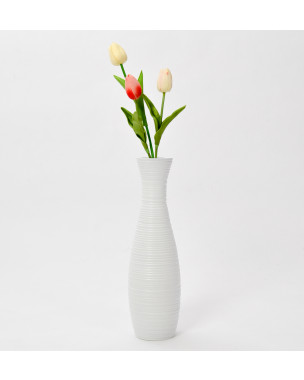 Leewadee Vase à poser au sol - Vase à poser au sol pour branches décoratives, vase haut design en bois de manguier, 36 cm, Blanc