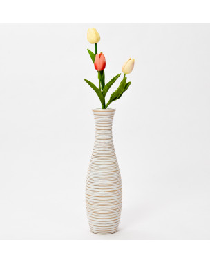 Leewadee Small Floor Vase – Handmade Flower Holder Made of Mango Wood, Sophisticated Vase for Decorative Twigs and Flowers, 14 inches, white wash