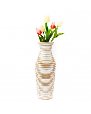 Leewadee Small Floor Vase – Handmade Flower Holder Made of Mango Wood, Sophisticated Vase for Decorative Twigs and Flowers, 14 inches, white wash