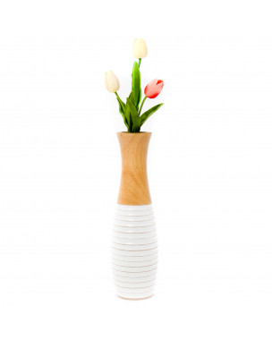 Leewadee Small Floor Vase – Handmade Flower Holder Made of Mango Wood, Sophisticated Vase for Decorative Twigs and Flowers, 14 inches, ecru white