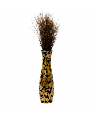 Leewadee Small Floor Vase – Handmade Flower Holder Made of Mango Wood, Sophisticated Vase for Decorative Twigs and Flowers, 14 inches, black golden