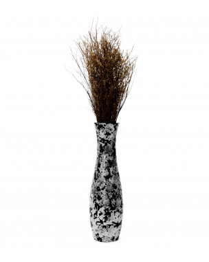 Leewadee Small Floor Vase – Handmade Flower Holder Made of Mango Wood, Sophisticated Vase for Decorative Twigs and Flowers, 14 inches, Black Silver
