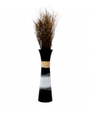 Leewadee Small Floor Vase – Handmade Flower Holder Made of Mango Wood, Sophisticated Vase for Decorative Twigs and Flowers, 14 inches, Black White