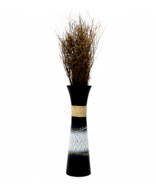 Leewadee Black White Home Decor Floor Vase - Wooden Boho Vase For Pampas Grass, 14 inches Tall