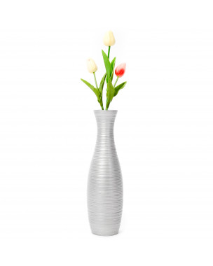 Leewadee Small Floor Vase – Handmade Flower Holder Made of Mango Wood, Sophisticated Vase for Decorative Twigs and Flowers, 14 inches, silver-coloured