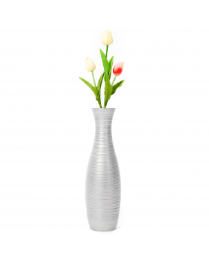 Leewadee Small Floor Vase – Handmade Flower Holder Made of Mango Wood, Sophisticated Vase for Decorative Twigs and Flowers, 14 inches, Silver