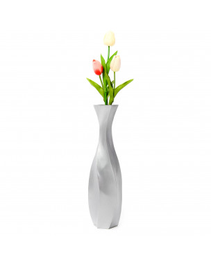 Leewadee Kleine Bodenvase für Dekozweige hohe Standvase Design Holzvase, Holz, 36 cm, Silber