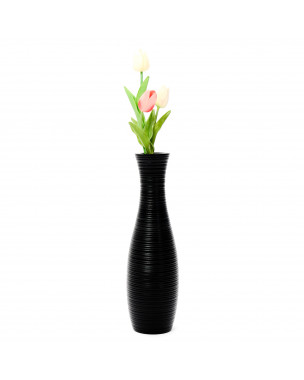 Leewadee jarrón pequeño para el suelo – Florero bajo y hecho a mano de madera de mango, recipiente de pie para ramas decorativas, 36 cm, Negro