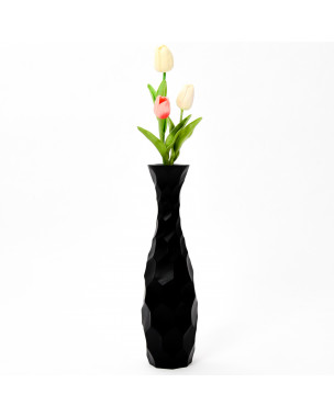 Leewadee Small Floor Vase – Handmade Flower Holder Made of Mango Wood, Sophisticated Vase for Decorative Twigs and Flowers, 14 inches, black