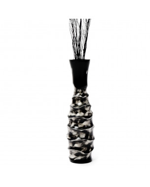 Leewadee jarrón pequeño para el suelo – Florero bajo y hecho a mano de madera de mango, recipiente de pie para ramas decorativas, 36 cm, Negro