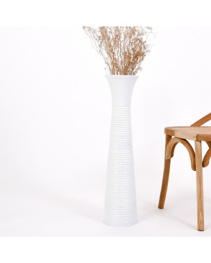 Leewadee Große Deko Bodenvase Für Dekozweige, Hohe Standvase Für Pampasgras, Design Holzvase, 70 cm, Weiß