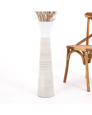 Leewadee Grand Vase A Poser Au Sol Pour Branches Décoratives De Pampa, Vase En Bois De Manguier, 70 cm, White Wash