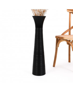 Leewadee Große Deko Bodenvase Für Dekozweige, Hohe Standvase Für Pampasgras, Design Holzvase, 70 cm, Schwarz